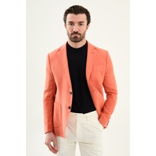 MCR Düz Slim Fit Mono Yaka Torba Cep %100 Keten Erkek Ceket