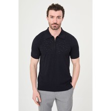 MCR Delik Desenli Slim Fit Polo Yaka Fermuarlı Erkek Triko T-Shirt
