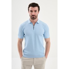 MCR Düz Slim Fit Polo Yaka Fermuarlı Erkek Triko T-Shirt