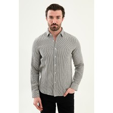 MCR İnce Çizgili Slim Fit Uzun Kollu %100 Pamuk Erkek Gömlek