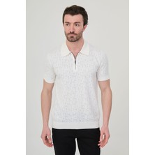 MCR Delik Desenli Slim Fit Polo Yaka Fermuarlı Erkek Triko T-Shirt