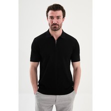 MCR Düz Slim Fit Polo Yaka Fermuarlı Erkek Triko T-Shirt