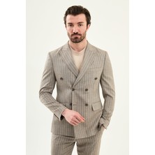 MCR Çizgili Slim Fit Geniş Yaka Kruvaze Erkek Ceket