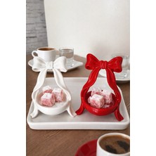 4'lü Fiyonk Tasarım Mat Beyaz Kahve Yanı Lokumluk Seti - Dekoratif Hurmalık ve Sunumluk