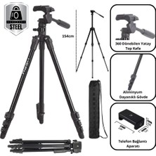 Oxid Profesyonel  Telefon Tutma Tripod Kamera Telefon Uyumlu Tripod Alüminyum Gövde (154 Cm)