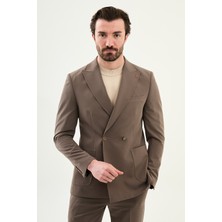 MCR Düz Slim Fit Geniş Yaka Kruvaze Pantolon Beli Lastikli Erkek Takım Elbise