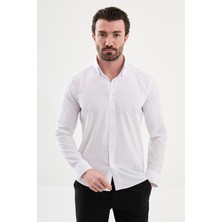 MCR Düz Slim Fit Dik Yakalı Uzun Kollu Erkek Gömlek