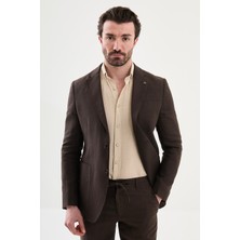 MCR Düz Slim Fit Mono Yaka Torba Cep %100 Keten Erkek Ceket