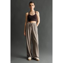 Mixray 4629 Kadın Bol Paça Yüksek Bel Viskon Palazzo Pantolon Antik Vizon