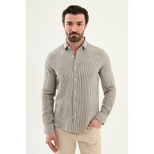 MCR İnce Çizgili Slim Fit Uzun Kollu %100 Pamuk Erkek Gömlek