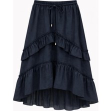 Mixray 4848 Kadın Volanlı Midi Etek Siyah