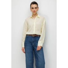 Mixray 4644 Kadın Kabartma Çizgili Transparan Basic Gömlek Pastel Sarısı