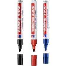 Edding Permanent Markör (Kesik Uç) Siyah -Kırmızı-Mavi (ED-3300) ( 3 Adet )