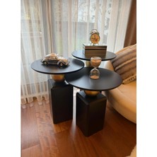 Eks Oblix Siyah-Gold Kombini Üçlü Takım Mobilya Lake Yan Sehpa, 50-55-60 cm Zigon