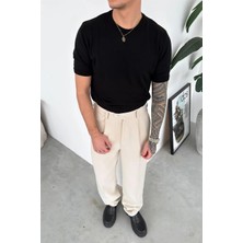 HAFKA Siyah Basic Bisiklet Yaka Triko Tişört