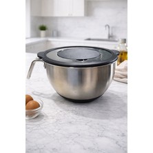 Paslanmaz Çelik Kapaklı Karıştırma Kabı Kaymaz Tabanlı ve Ölçü Çizgili Mikser Kabı Siyah 22 cm