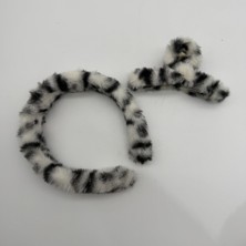 Mare Accessories Peluş Leopar Desenli Taç ve Mandal Toka Seti