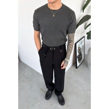 HAFKA Antrasit Basic Bisiklet Yaka Triko Relaxed Tişört