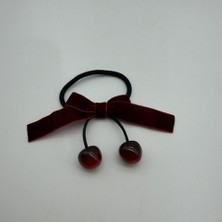 Mare Accessories Kiraz Detaylı Bordo Kadife Fiyonk Saç Lastiği