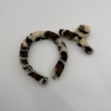 Mare Accessories Peluş Leopar Desenli Taç ve Mandal Toka Seti
