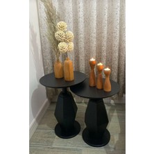 Gold Design İkili Mantar Prizma Model Zigon Sehpa Seti Siyah 50-55 Cm Yükseklik