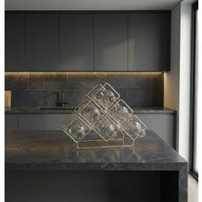Rack And Cork - 6 Şişe Kapasiteli Şaraplık Rafı  | Modern Gold Şarap Depolama I Masaüstü Şarap Rafı