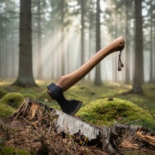 Tanem Craft Deri Kılıflı Dövme Çelik Kongar Kamp Baltasi 35 cm