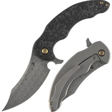 Kansept Gilgamesh | Flipper Shred | Karbon Fiber, Kumlanmış Titanyum Sap | Damascus Çelik Çakı | K1128A3