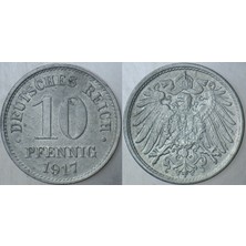 Banknoting Almanya 10 Pfennig 1917 I. Dünya Savaşı Dönemi. Çinko.