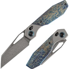 Kansept Qtro | Çapraz Kilit | Taşlanmış Titanyum ve Yıldırım Çarpması Görünümlü Titanyum Kakma Sap | Damascus Çelik Çakı | K1118VA2