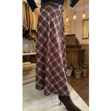 PNR Woman Ekose Desenli Kahve Etek Kemerli