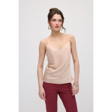 Gusto Ip Askılı Saten Atlet - Pudra