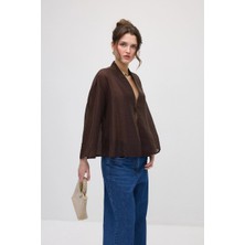 Gusto Agraflı Organze Ceket - Kahverengi