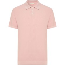 Erkek Pembe Polo Yaka Kısa Kollu Triko Kazak