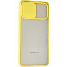 Dadya Milla Ddy  Samsung Galaxy A12 Kılıf Palm Buzlu Kamera Sürgülü Silikon - Sarı Mil