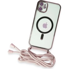 Dadya Milla Ddy  iPhone 11 Kılıf Divo Lazer Askılı Magsafe Kapak - Pembe Mil
