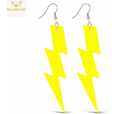 Dadya Milla Ddy 80’ler 90&amp;#39;lar Retro Neon Sarı Şimşek Küpe 10 cm Mil