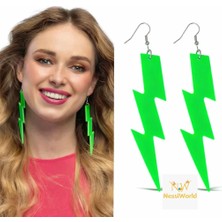 Dadya Milla Ddy 80’ler 90&amp;#39;lar Retro Neon Yeşil Şimşek Küpe 10 cm Mil