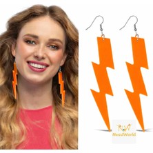 Dadya Milla Ddy 80’ler 90&amp;#39;lar Retro Neon Turuncu Şimşek Küpe 10 cm Mil