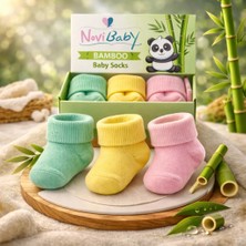 Novibaby 3'lü Bambu Yenidoğan Bebek Çorap I Bee I 0-6 Ay