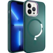 Zore iPhone 13 Pro Max Uyumlu Magsafe Wireless Şarj Özellikli Usgn Stil Kapak-Koyu Yeşil