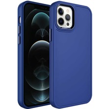 Zore iPhone 12 Pro Max Uyumlu Metal Çerçeve ve Buton Tasarımlı Sert Usgn Botox Kapak-Lacivert