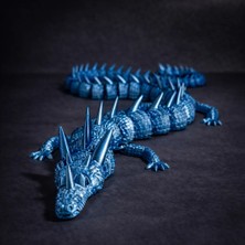 55 cm 3D Baskı Mavi Ejderha Figürü – Hareketli Eklemli Dragon – Metalik Görünümlü Dekoratif Masaüstü Süs – Koleksiyonluk Hediyelik