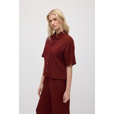 Gusto Kısa Kollu Krinkıl Bluz - Bordo