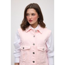 Gusto Cepli Denim Yelek - Pembe