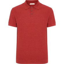 Erkek Kırmızı Polo Yaka Kısa Kollu Triko Kazak