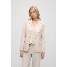 Gusto Tek Düğmeli Silik Çizgili Blazer Ceket - Pudra