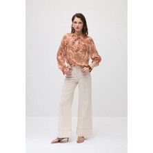 Gusto Bol Paça Denim Pantolon - Ekru