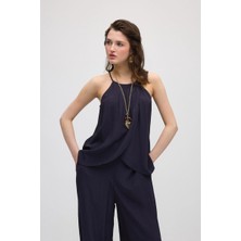 Gusto Askılı Anvelop Kesim Viskon Bluz - Lacivert