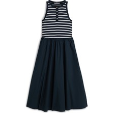 Tommy Hilfiger Gold Button Poplın Mıx Dress Kadın Mavi Elbise - WW0WW49628